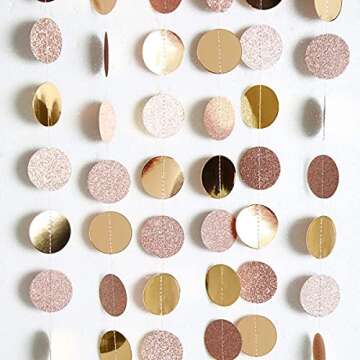Decor365 Champagne Gold Birthday Decorations Glitter Dot Garland Circle Streamers Banner Backdrop Ba...
