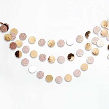 Decor365 Champagne Gold Birthday Decorations Glitter Dot Garland Circle Streamers Banner Backdrop Baby Showers Bridal Showers Christmas New Year Eve Anniversaries Graduations Holiday Parties Decor