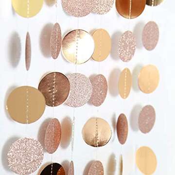 Decor365 Champagne Gold Birthday Decorations Glitter Dot Garland Circle Streamers Banner Backdrop Baby Showers Bridal Showers Christmas New Year Eve Anniversaries Graduations Holiday Parties Decor