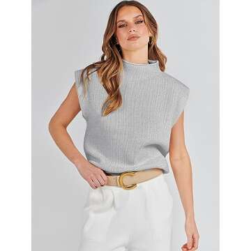 ANRABESS Women's Mock Neck Sleeveless Sweater Vest Casual Cap Sleeve Knit Pullover Tank Tops 2025 Sp...