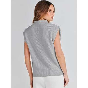 ANRABESS Women's Mock Neck Sleeveless Sweater Vest Casual Cap Sleeve Knit Pullover Tank Tops 2025 Spring Summer Clothes Grey-M