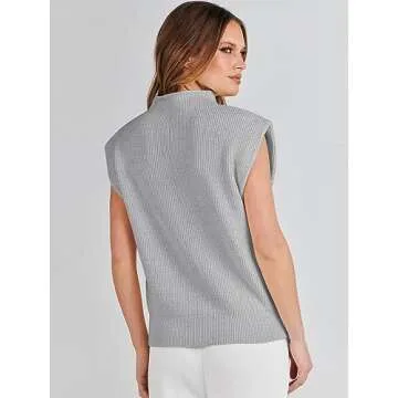 ANRABESS Women's Mock Neck Sleeveless Sweater Vest Casual Cap Sleeve Knit Pullover Tank Tops 2025 Spring Summer Clothes Grey-M