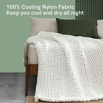 YnM Cooling Weighted Blanket, Handmade Chunky Yarn Knitted Design, Temperature Regulating and Breathable, Machine Washable Throw for Sleep or Home Decor (White, 80x87 Inch, 25lbs)