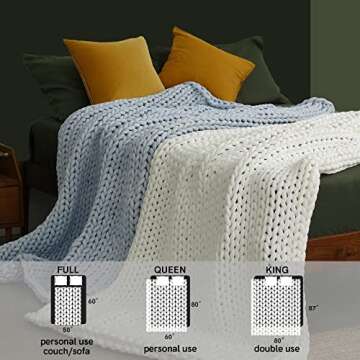 YnM Cooling Weighted Blanket, Handmade Chunky Yarn Knitted Design, Temperature Regulating and Breathable, Machine Washable Throw for Sleep or Home Decor (White, 80x87 Inch, 25lbs)