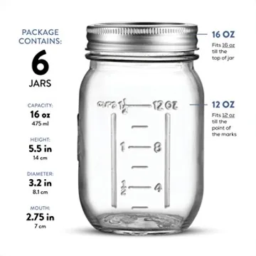 Paksh Novelty Mason Jars 16 oz - 6-Pack Airtight Containers