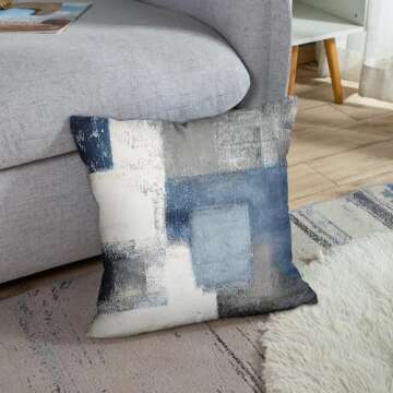 Emvency Decorative Throw Pillow Covers Cases Gray Contemporary Blue and Grey Abstract Painting Interior Lines Modern Office Rectangle Squares 16x16 Inches Pillowcases Case Cover Cushion Two Sided