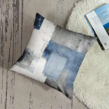 Emvency Decorative Throw Pillow Covers Cases Gray Contemporary Blue and Grey Abstract Painting Interior Lines Modern Office Rectangle Squares 16x16 Inches Pillowcases Case Cover Cushion Two Sided
