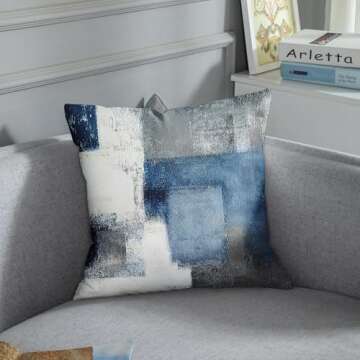 Emvency Decorative Throw Pillow Covers Cases Gray Contemporary Blue and Grey Abstract Painting Interior Lines Modern Office Rectangle Squares 16x16 Inches Pillowcases Case Cover Cushion Two Sided