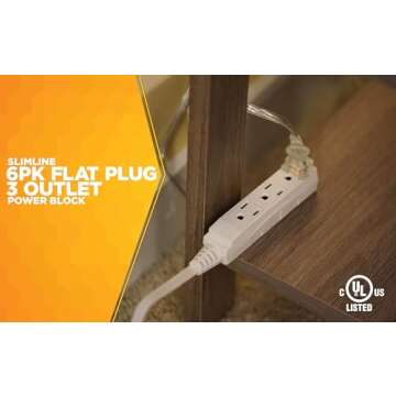 Woods Slimline 16/3 Flat Plug Extension Cord, 13ft, White, 2232