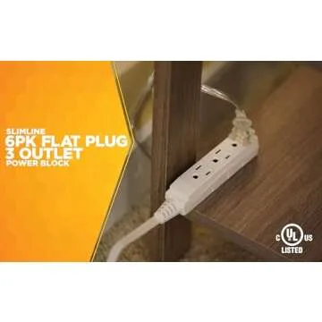 Woods Slimline 16/3 Flat Plug Extension Cord, 13ft, White, 2232