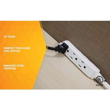 Woods Slimline 16/3 Flat Plug Extension Cord, 13ft, White, 2232