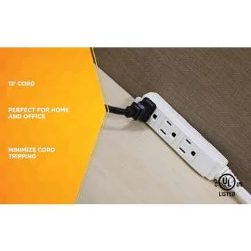 Woods Slimline 16/3 Flat Plug Extension Cord, 13ft, White, 2232