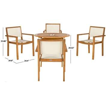 SAFAVIEH Outdoor Collection Chante Teak 35.4" Round Table 5 Piece Dining Set