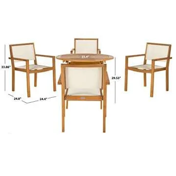 SAFAVIEH Outdoor Collection Chante Teak 35.4" Round Table 5 Piece Dining Set