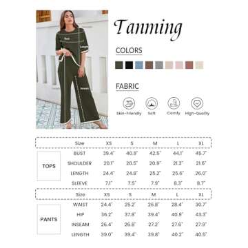 Tanming Sweater Sets Women 2 Piece Lounge Sets Short Sleeve Knit Pullover Tops Wide Leg Pants (ArmyGreen-S)