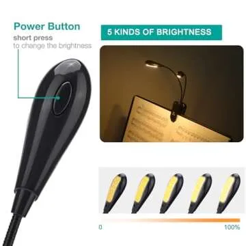 Vekkia Rechargeable 12 LED Warm Book Light, Clip On Bed Reading Light, Music Stand Lamp, 2 Brightness & 2 Goosenecks Light Up 2 Full Pages. Perfect for Bookworms, Kids & Music Lovers
