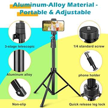 Torjim 67" Phone Tripod - Versatile & Portable for All