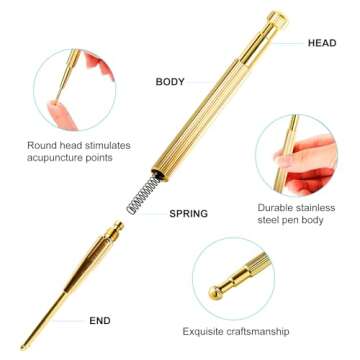 Audoloku 4PCS Massage Tools Acupuncture Pen Self Massage Gua Sha Pointing Pen with Silver Stainless Steel Ear Point Acupuncture Pen with Gold Double Headed Ear Massage Pen
