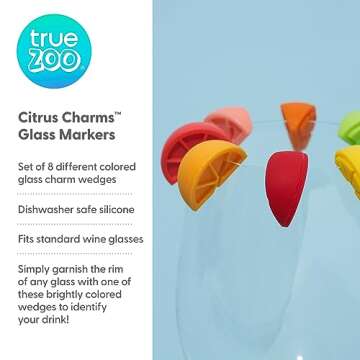 TrueZoo Silicone Drink Charms, Identifier for Drinks, Cocktails, Dinner, Birthday, Wedding, Bachelor...