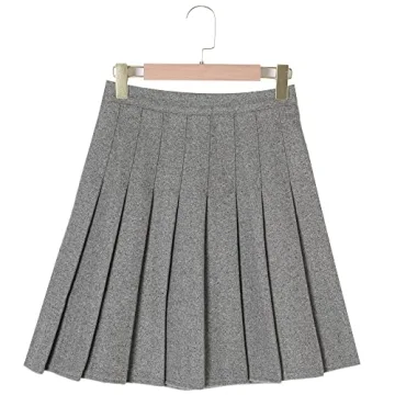 Hoerev Women Girls Thick Wool Pleated Skirt with Shorts