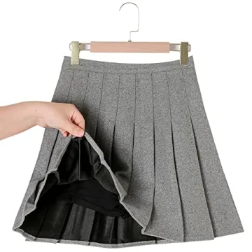 Hoerev Women Girls Thick Wool Pleated Skirt with Shorts