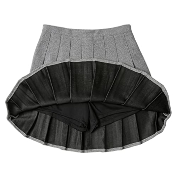 Hoerev Women Girls Thick Wool Pleated Skirt with Shorts