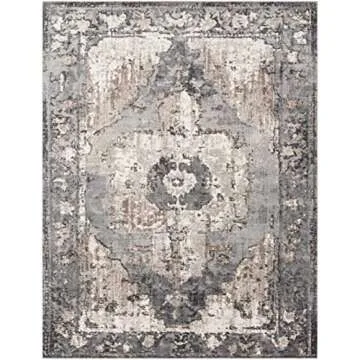 Hauteloom Newalla Bohemian Farmhouse Living Room Bedroom Dining Room Area Rug - Boho Vintage Distressed - Style Carpet - Dark Brown, Grey, Tan, Beige, Charcoal, Light Black -7'10" x 10'3"