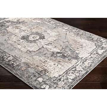 Hauteloom Newalla Bohemian Farmhouse Living Room Bedroom Dining Room Area Rug - Boho Vintage Distressed - Style Carpet - Dark Brown, Grey, Tan, Beige, Charcoal, Light Black -7'10" x 10'3"