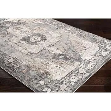 Hauteloom Newalla Bohemian Farmhouse Living Room Bedroom Dining Room Area Rug - Boho Vintage Distressed - Style Carpet - Dark Brown, Grey, Tan, Beige, Charcoal, Light Black -7'10" x 10'3"