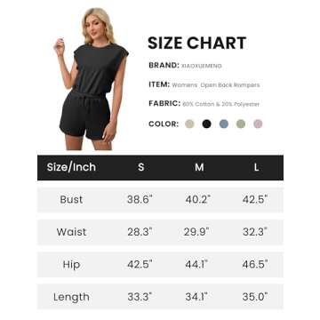 Xiaoxuemeng Womens Open Back Rompers Casual Loose Fit Workout Shortsie One Piece Active Tracksuits Sweatsuits (Black-M)