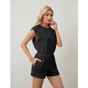 Xiaoxuemeng Womens Open Back Rompers Casual Loose Fit Workout Shortsie One Piece Active Tracksuits Sweatsuits (Black-M)