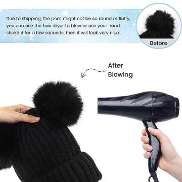 Arctic Paw Winter Hats for Women Black Beanie Cable Knit Beanie Faux Fur Pompom Beanie Hat Black Ball