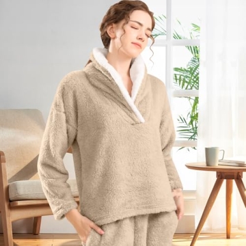 BOSECETA Fluffy Pajamas for Women Set Soft Comfy Fleece Pjs Pullover Pants Loose Plush 2 Piece Sleep...