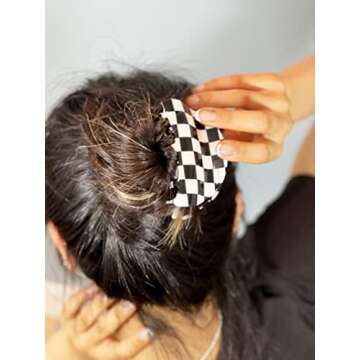 Two Oh One Checkered Hair Clip Claw Acrylic Strong Hold Women's Accessory for all Hair Type, Black