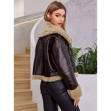LY VAREY LIN Women Faux Leather Jacket with Faux Fur Lining Warm Winter Biker Coat