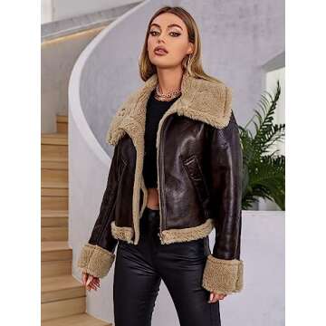 LY VAREY LIN Women Faux Leather Jacket with Faux Fur Lining Warm Winter Biker Coat