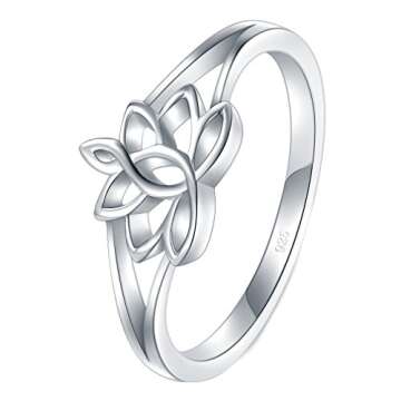 BORUO 925 Sterling Silver Ring, Lotus Flower Yoga High Polish Tarnish Resistant Comfort Fit Wedding ...