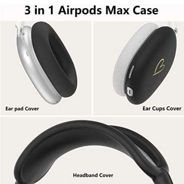 AIIEKZ Case Cover for AirPods Max,Anti-Scratch Soft Silicone with Gold Heart Pattern Ear Cups Case Cover/Ear Pad Cover/Headband Cover for Apple Airpod Max Headphones (Black)