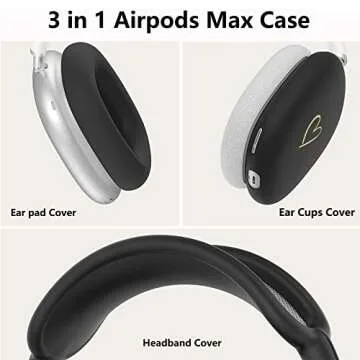 AIIEKZ Case Cover for AirPods Max,Anti-Scratch Soft Silicone with Gold Heart Pattern Ear Cups Case Cover/Ear Pad Cover/Headband Cover for Apple Airpod Max Headphones (Black)