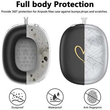 AIIEKZ Case Cover for AirPods Max,Anti-Scratch Soft Silicone with Gold Heart Pattern Ear Cups Case Cover/Ear Pad Cover/Headband Cover for Apple Airpod Max Headphones (Black)