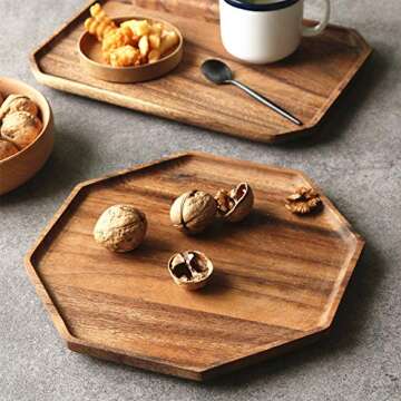Set of 2 Acacia Wood Charcuterie Boards Round Wooden Serving Tray Fruit Platter Decor Trays Serving ...