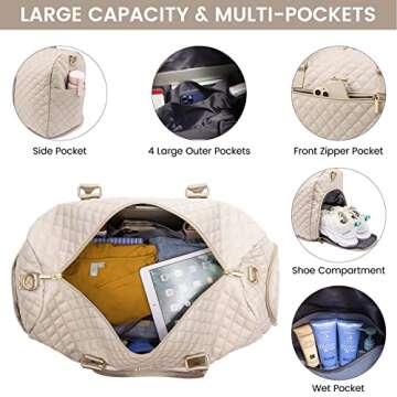 LOVEVOOK Travel Duffle Bag, Weekender Bag for Women with Toiletry Bag, Carry on Overnight Bag with Shoe Compartment, Gym Duffel Bag with Wet Pocket, Mommy Hospital Bags for Labor and Delivery