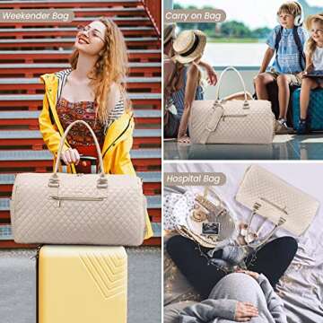 LOVEVOOK Travel Duffle Bag, Weekender Bag for Women with Toiletry Bag, Carry on Overnight Bag with Shoe Compartment, Gym Duffel Bag with Wet Pocket, Mommy Hospital Bags for Labor and Delivery
