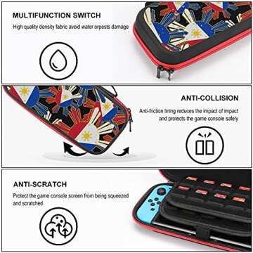 Filipino Flag Carrying Storage Cases for Nintendo Switch Protective Portable Hard Shell Pouch Carrying Travel Game Bag
