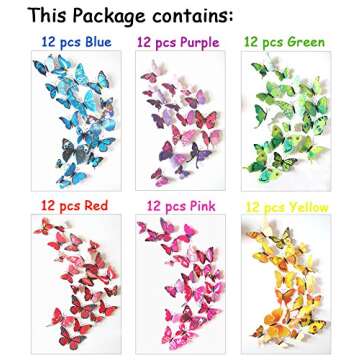 ElecMotive 3D Butterfly Wall Decals - 72 Pieces for Home & Party Decoration