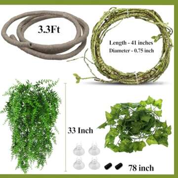HERCOCCI Reptile Vines, Flexible Jungle Climbing Vines Terrarium Plastic Plants and Leaves Tank Acce...