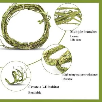HERCOCCI Reptile Vines, Flexible Jungle Climbing Vines Terrarium Plastic Plants and Leaves Tank Accessories Decor for Gecko Snake Lizard Bearded Dragon Hermit Crab Frog