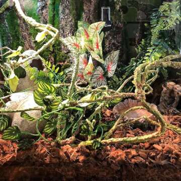 HERCOCCI Reptile Vines, Flexible Jungle Climbing Vines Terrarium Plastic Plants and Leaves Tank Accessories Decor for Gecko Snake Lizard Bearded Dragon Hermit Crab Frog
