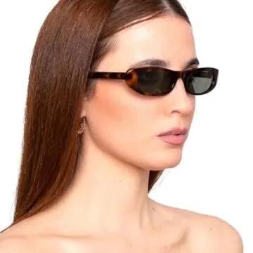 BRMHDY Elongated Narrow Cat Eye Sunglasses for Women 90s Retro Womens Oval Sunglasses Fashion Small Black Shades(Black/Grey+Tortoise/G15)