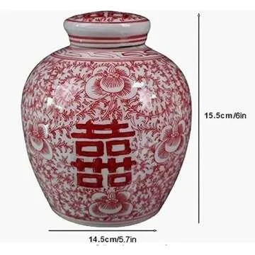 Elegant Storage Jar Ginger Jar Temple Jar Ceramic Vase for Home Decor Red and White Traditional Chin...